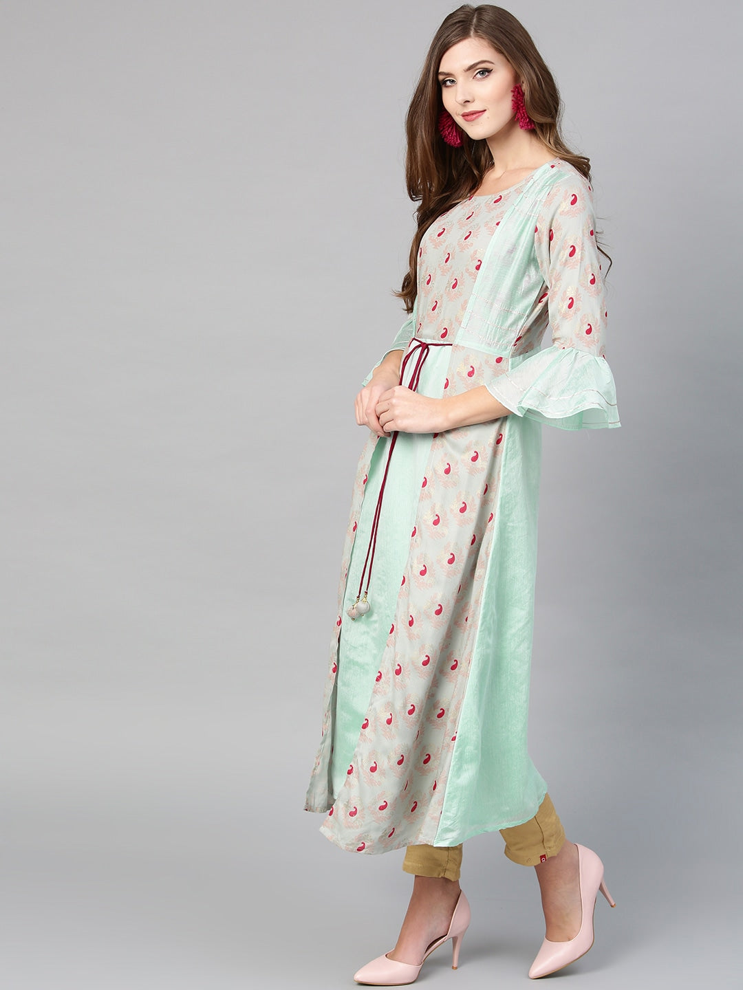 Blue & Grey A-Line Kurta-Yufta Store-YUFNKU1886GS