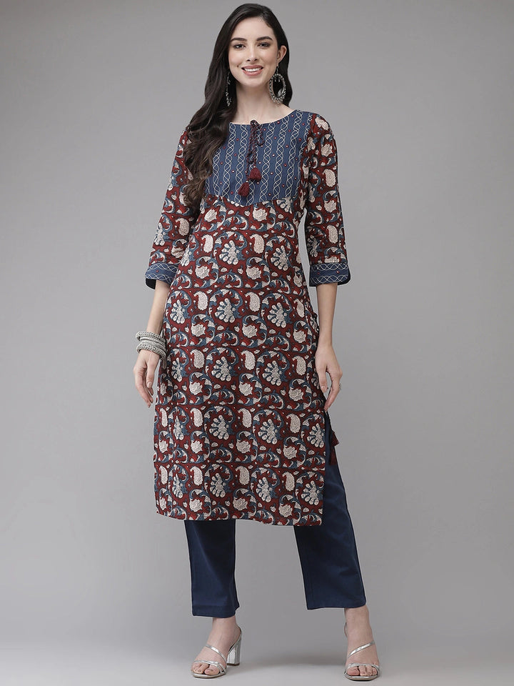 Blue Handblock Kurta Set-Yufta Store-7729SETBLS