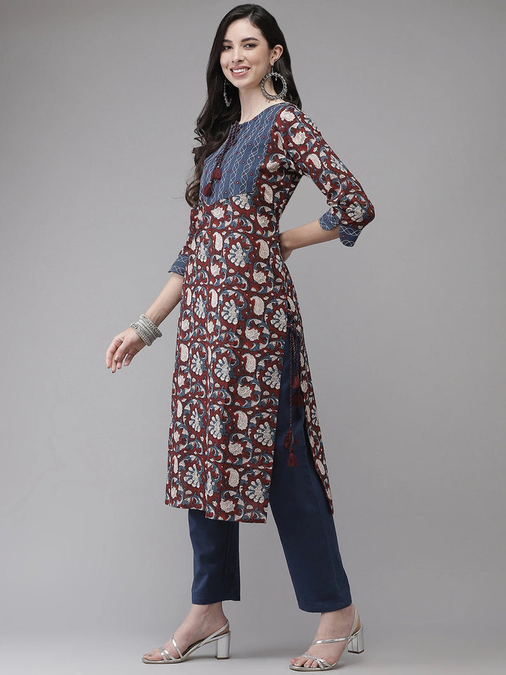 Blue Handblock Kurta Set-Yufta Store-7729SETBLS