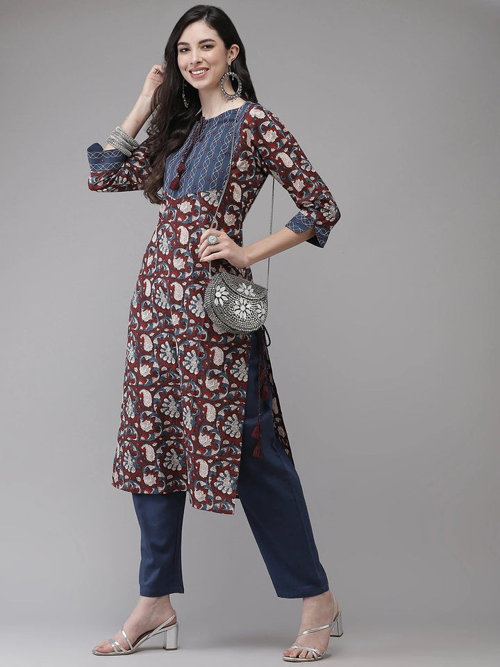 Blue Handblock Kurta Set-Yufta Store-7729SETBLS