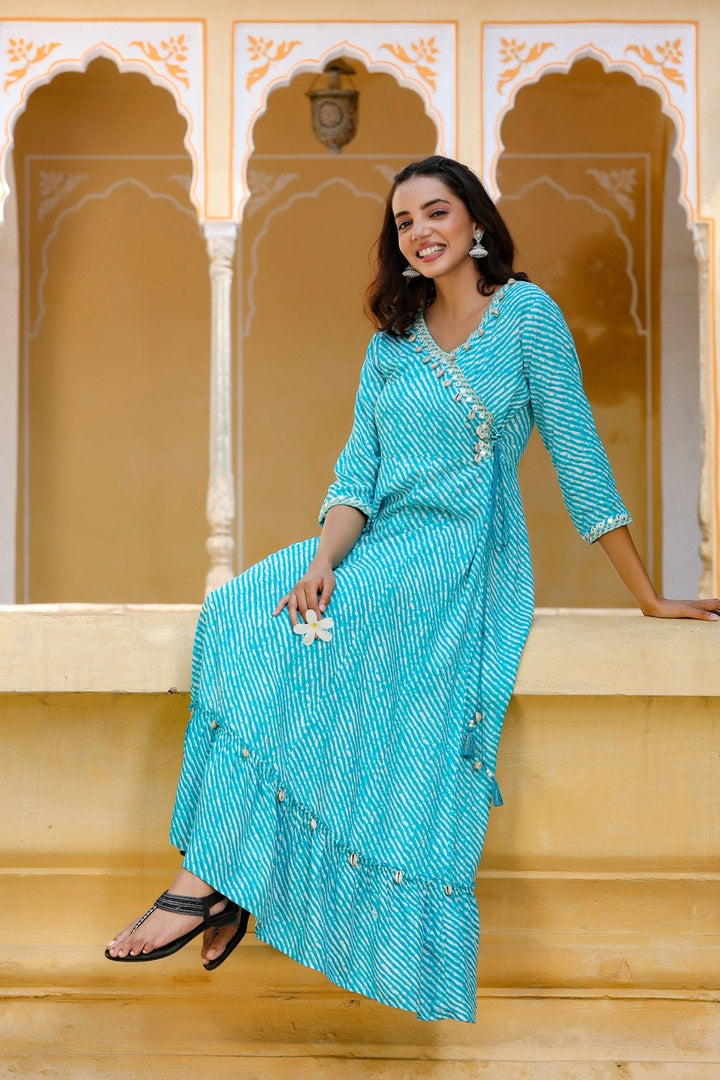 Blue Lehariya Printed Dress-Yufta Store-9201DRSBLS