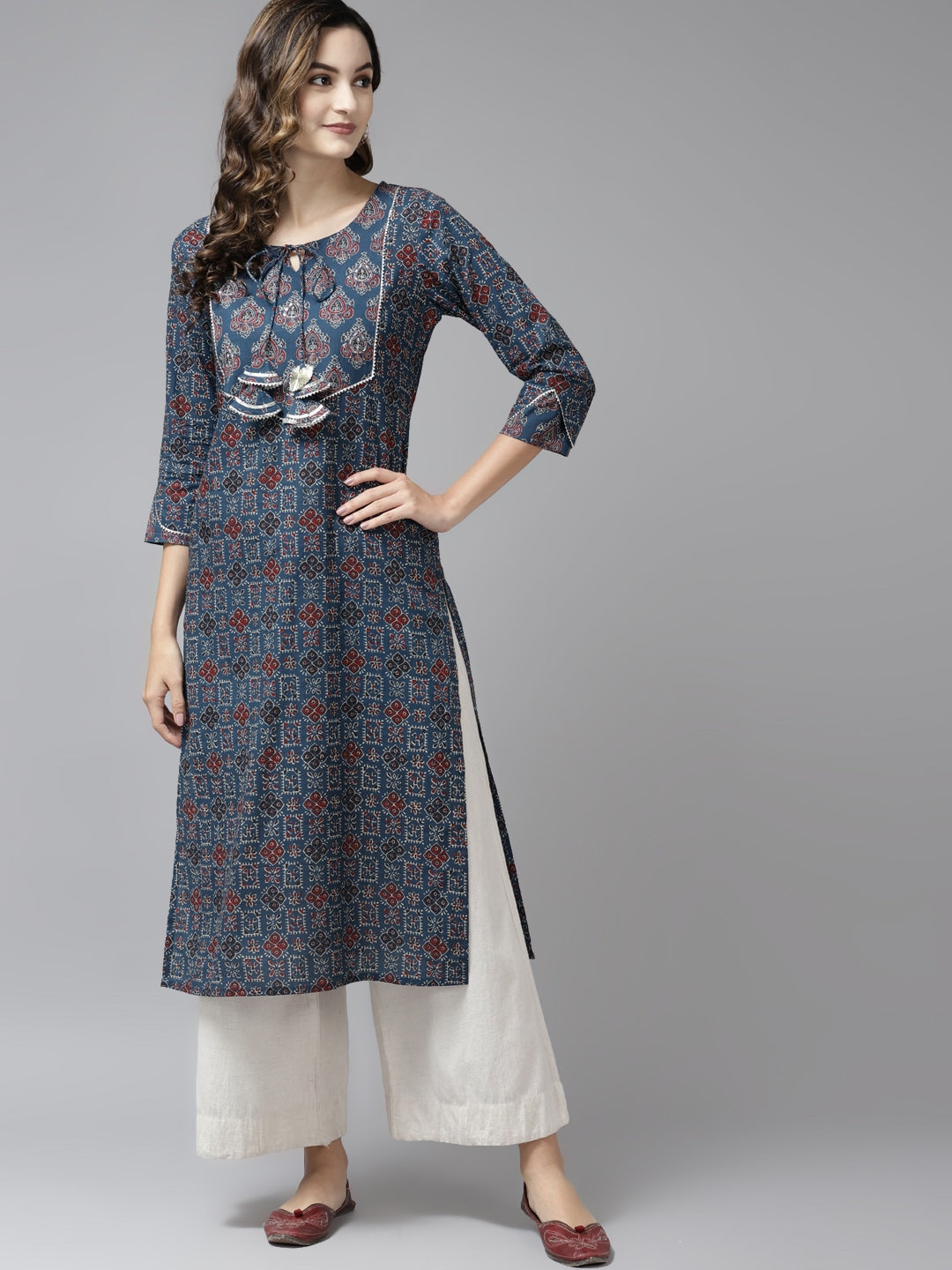 Blue & Maroon Printed Kurta-Yufta Store-9581KURBLS