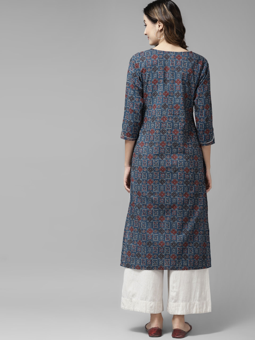 Blue & Maroon Printed Kurta-Yufta Store-9581KURBLS