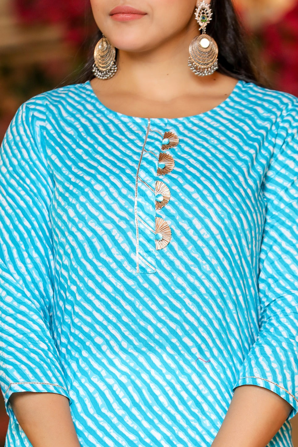 Blue & Off-White Leheriya Kurta-Yufta Store-YUFEKSET636BLS