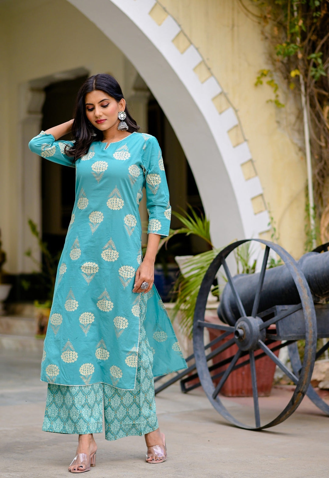 Blue & Off-White Printed Kurta Set-Yufta Store-YUFEKSET702S