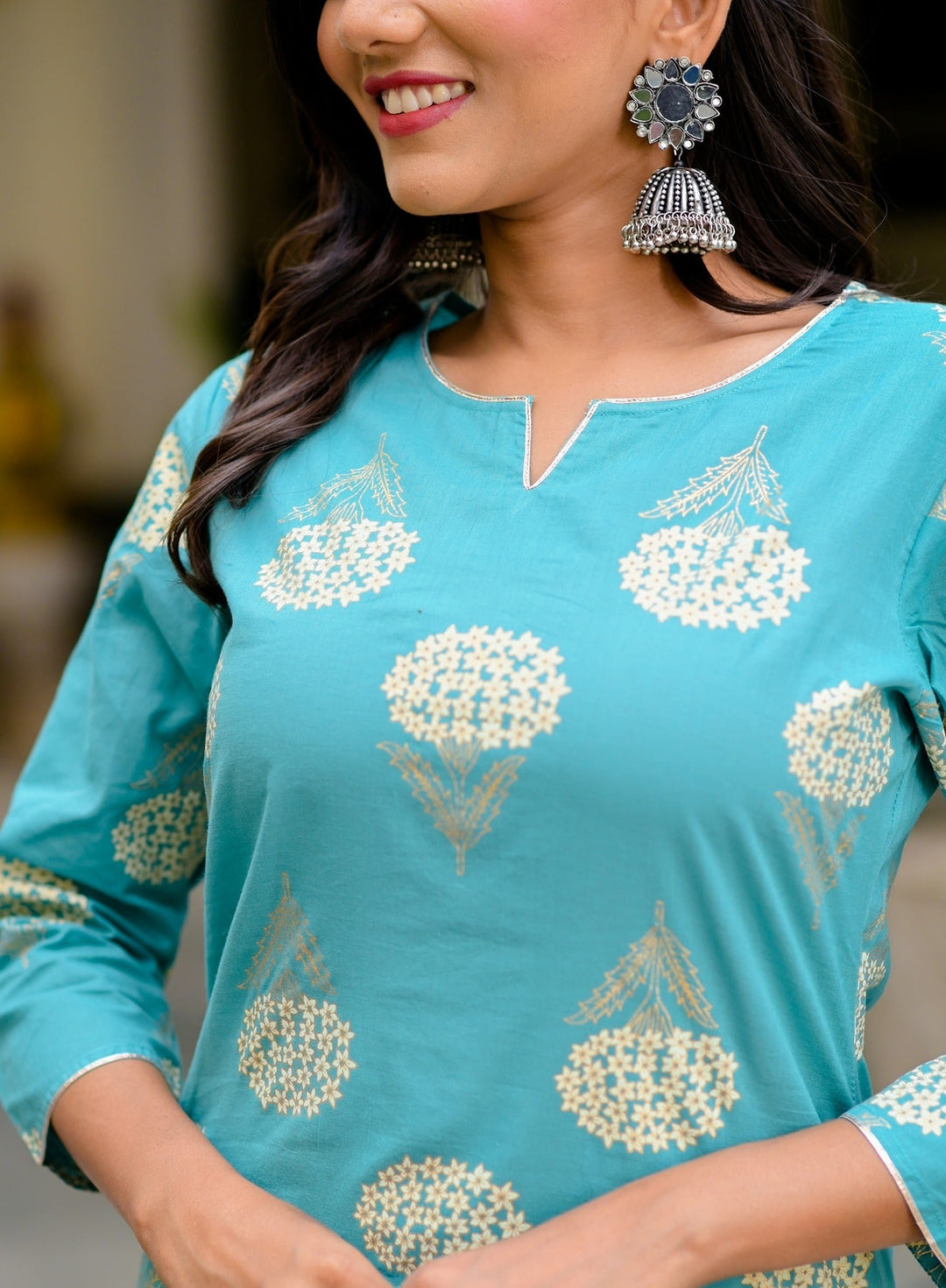 Blue & Off-White Printed Kurta Set-Yufta Store-YUFEKSET702S