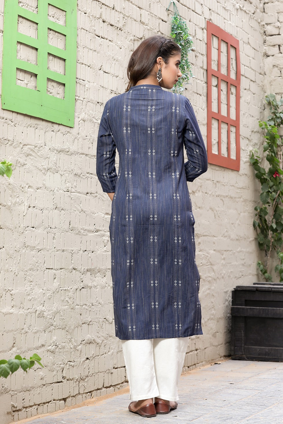 Blue & Offwhite Straight Kurta-Yufta Store-9133KURBLM