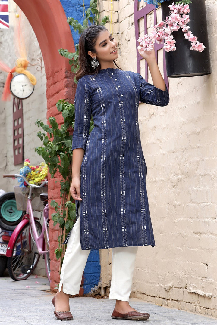 Blue & Offwhite Straight Kurta-Yufta Store-9133KURBLM