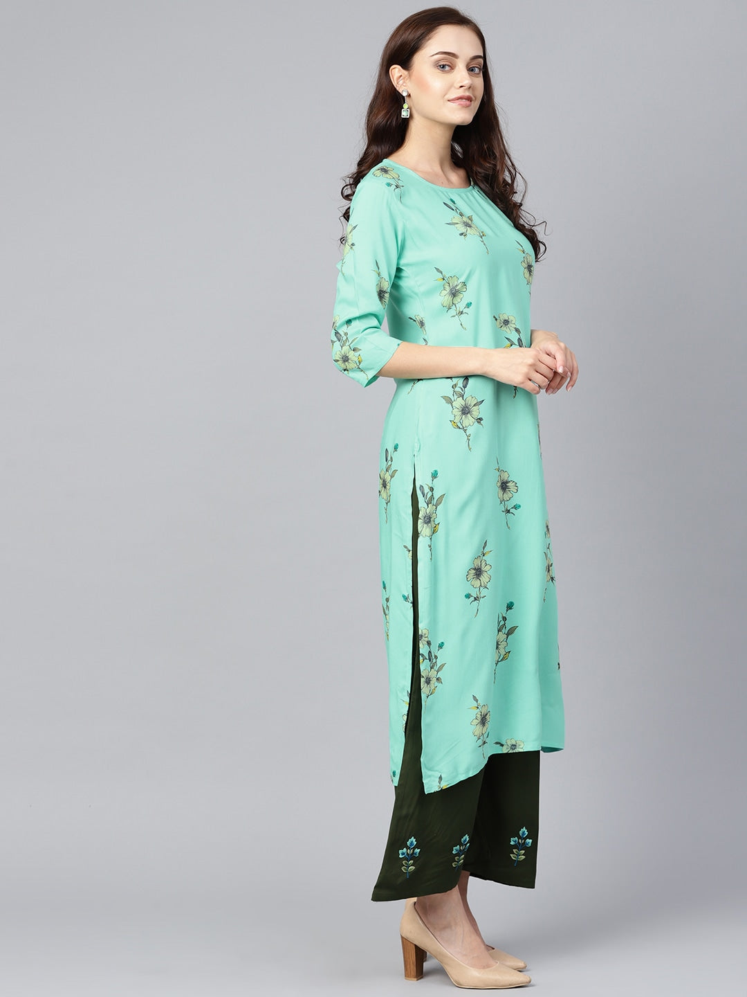 Blue & Olive Green Printed Kurta Set-Yufta Store-YUFGKSET726BLS