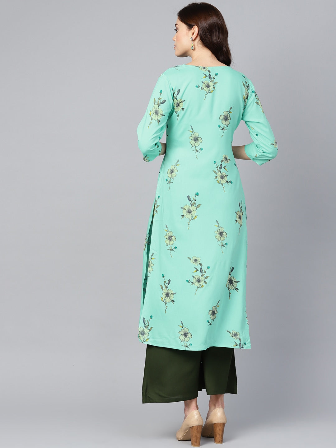 Blue & Olive Green Printed Kurta Set-Yufta Store-YUFGKSET726BLS