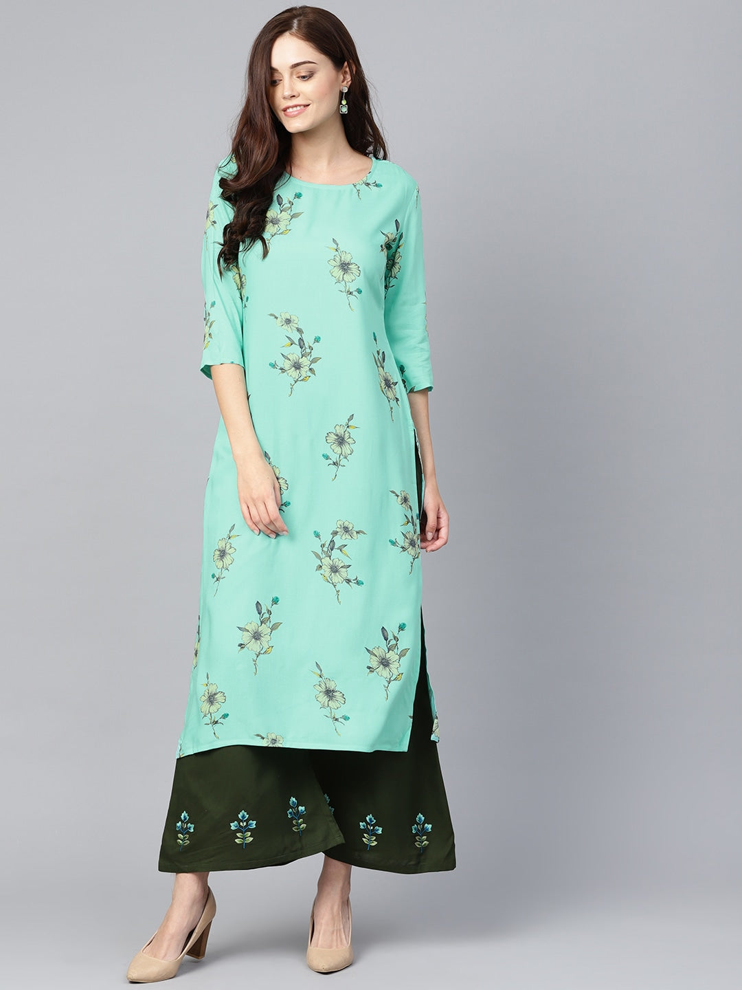 Blue & Olive Green Printed Kurta Set-Yufta Store-YUFGKSET726BLS