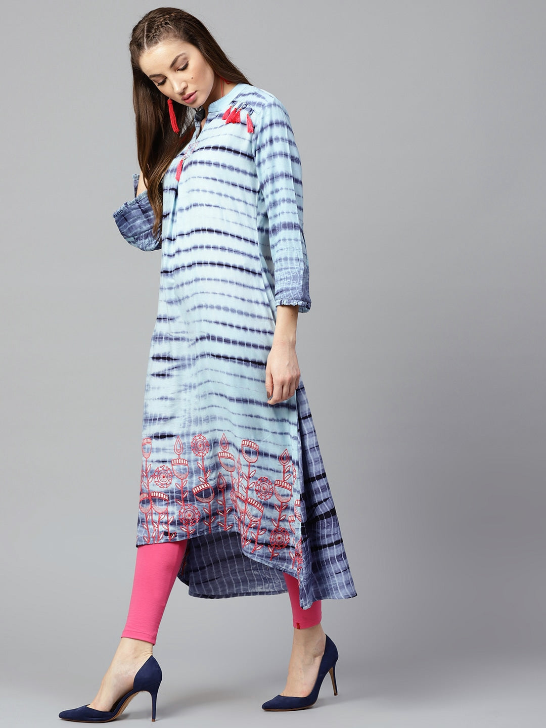 Blue & Pink A-Line Kurta-Yufta Store-DBNWKU1545S