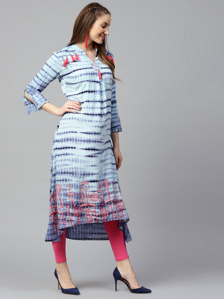 Blue & Pink A-Line Kurta-Yufta Store-DBNWKU1545S