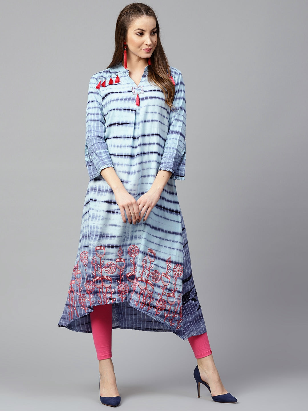 Blue & Pink A-Line Kurta-Yufta Store-DBNWKU1545S