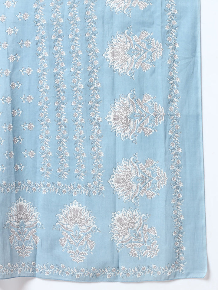 Blue Printed Cotton Kurta Dupatta Set-Yufta Store-6813SKDBLS