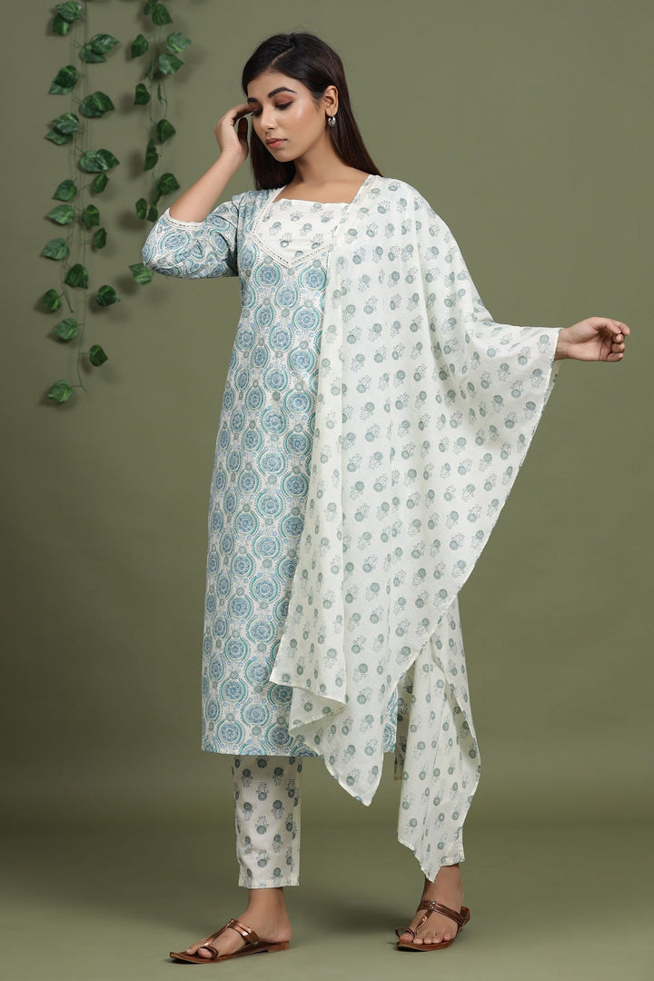 Blue Printed Dupatta Set-Yufta Store-2712SKDBLM