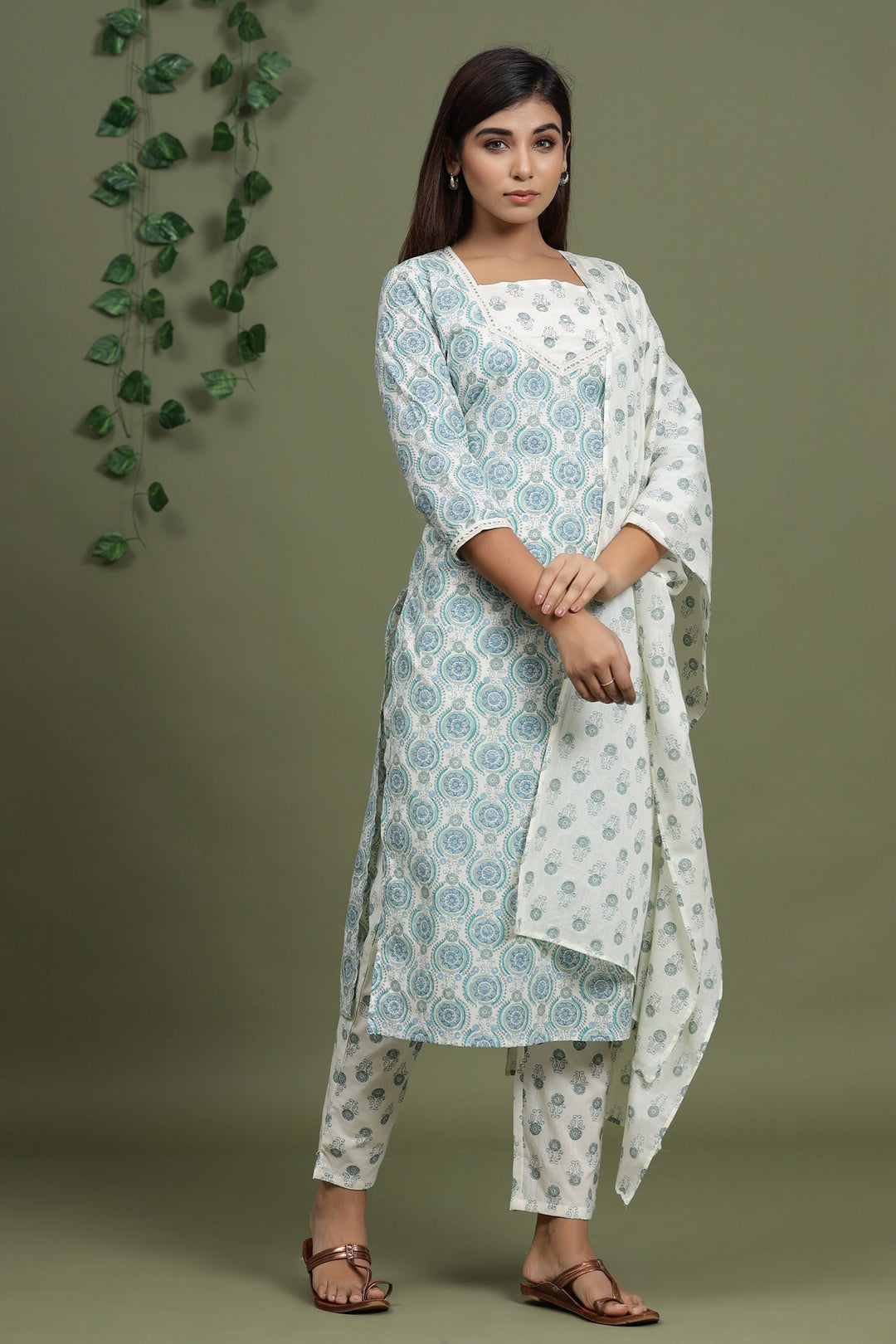 Blue Printed Dupatta Set-Yufta Store-2712SKDBLM