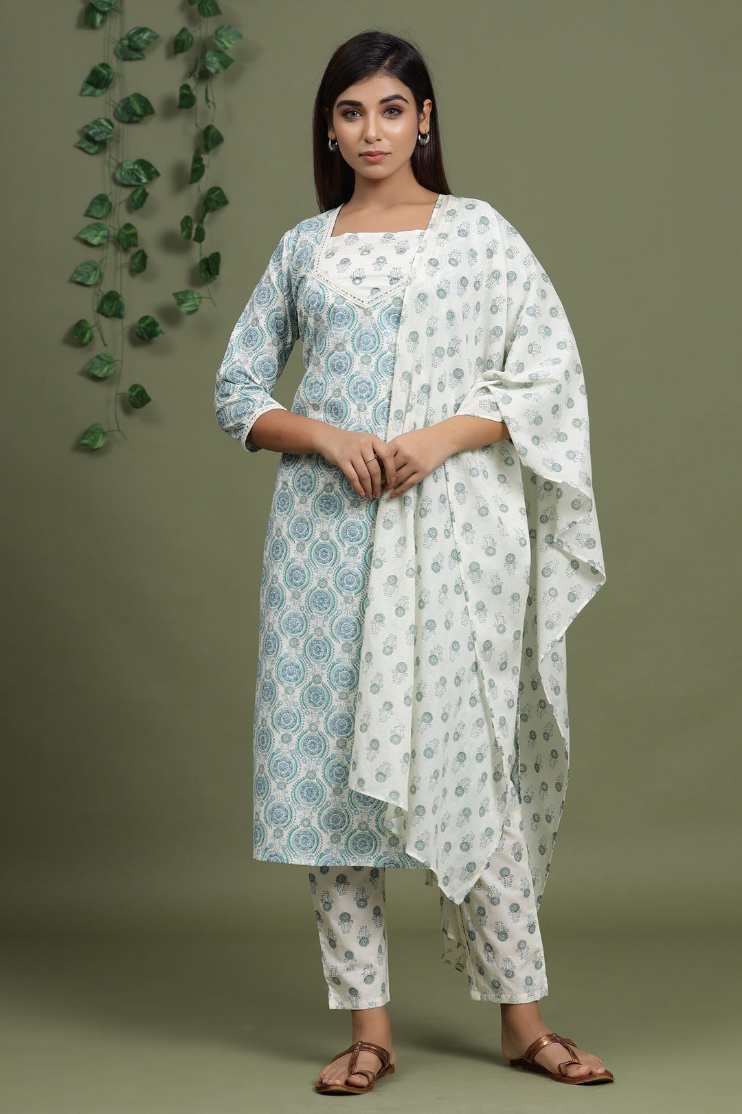 Blue Printed Dupatta Set-Yufta Store-2712SKDBLM