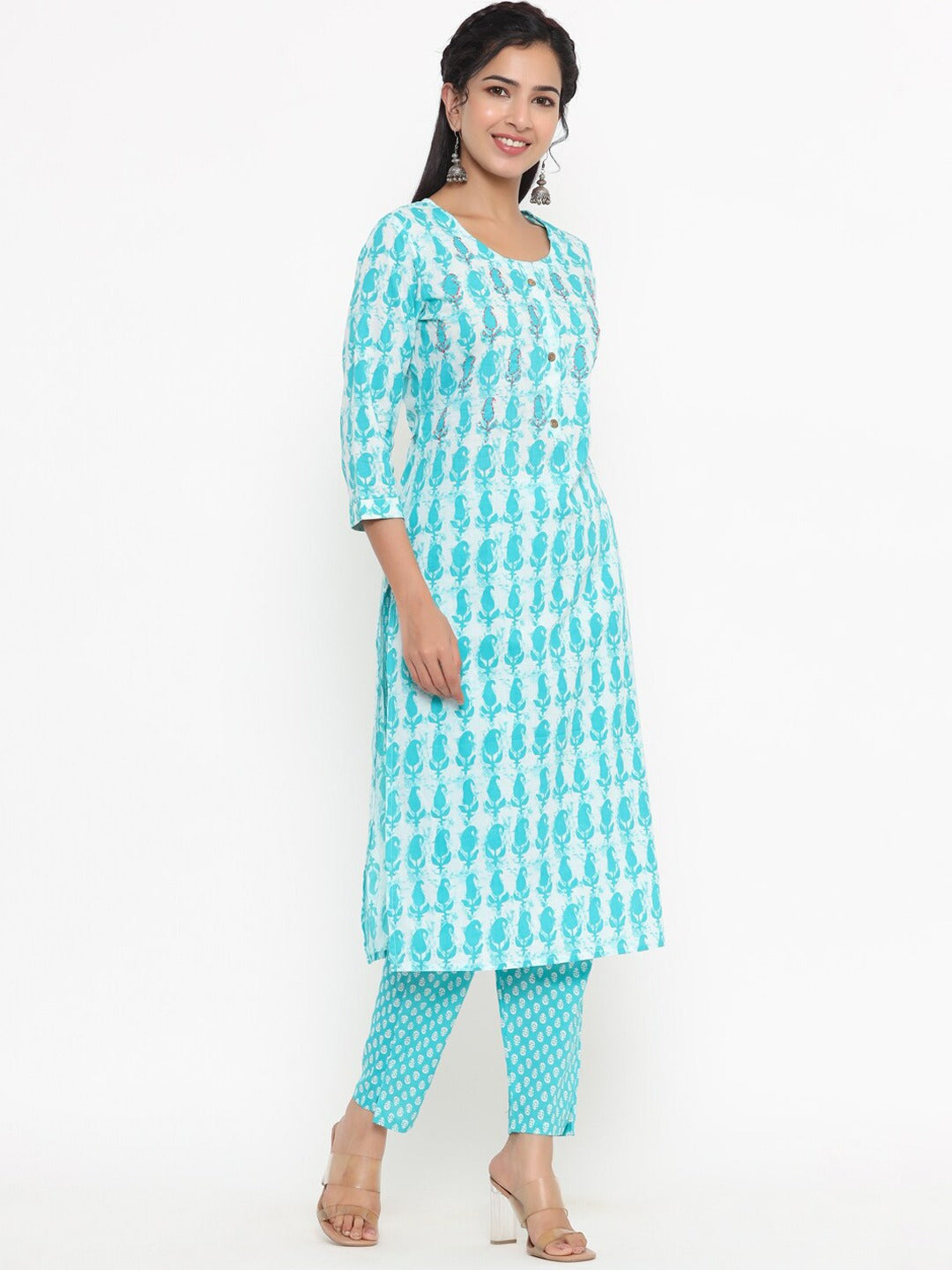 Blue Printed Kurta Set-Yufta Store-4766SETSGM