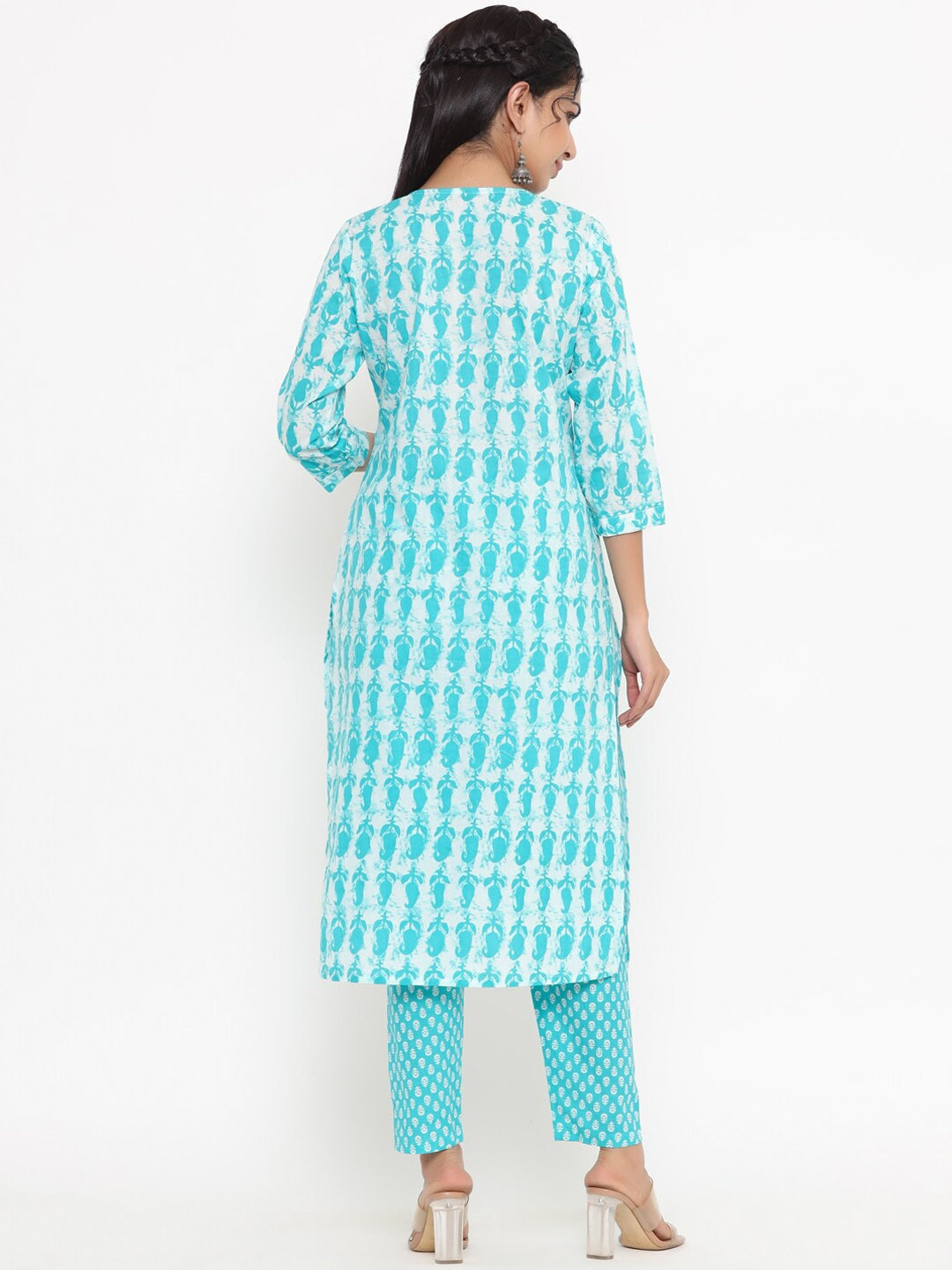 Blue Printed Kurta Set-Yufta Store-4766SETSGM