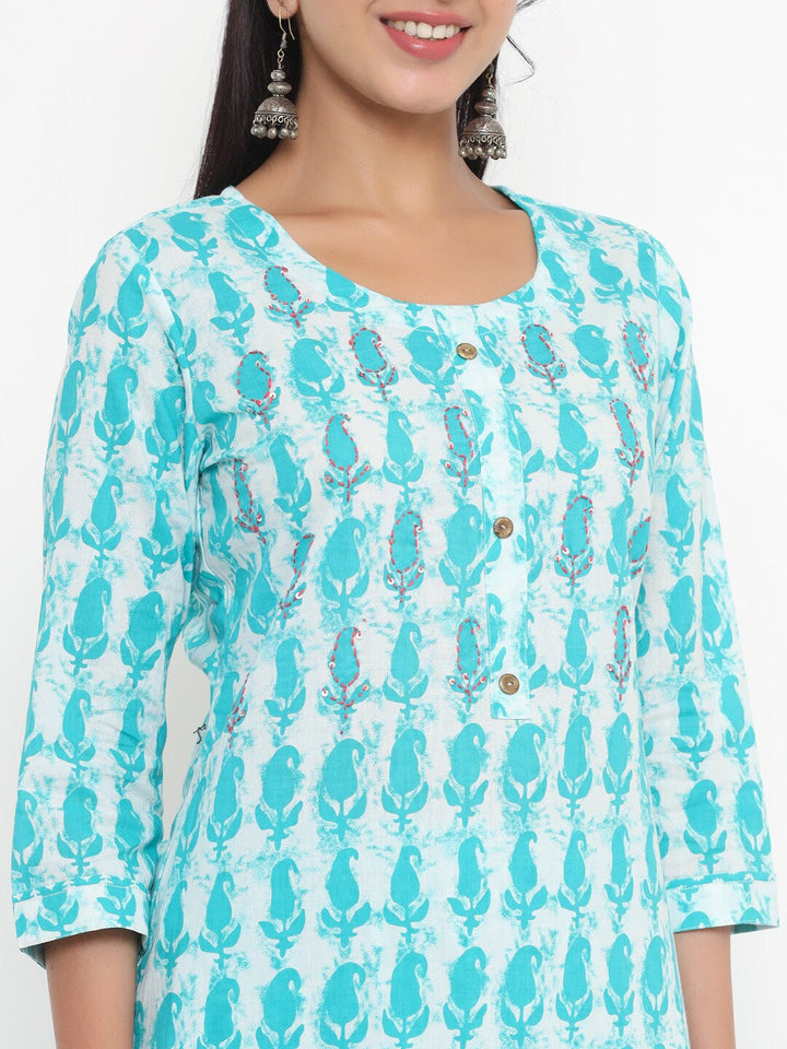 Blue Printed Kurta Set-Yufta Store-4766SETSGM