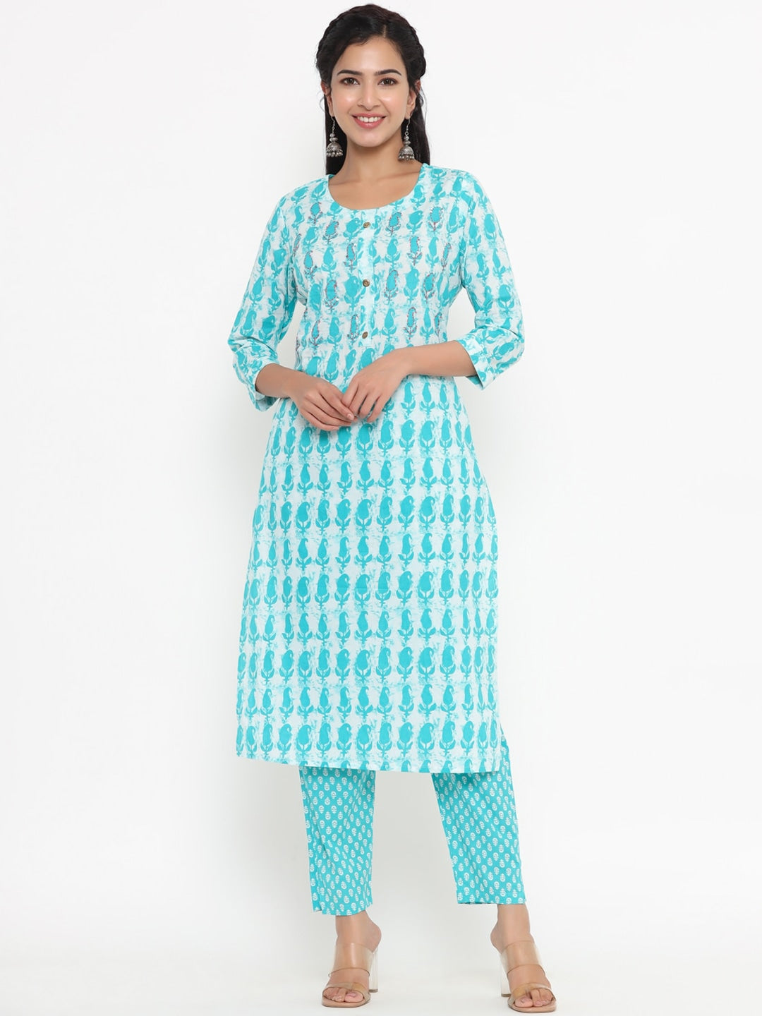 Blue Printed Kurta Set-Yufta Store-4766SETSGM