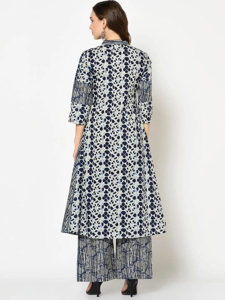 Blue Printed Kurta Set-Yufta Store-7623SETBLS