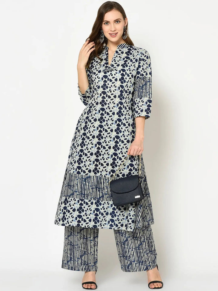 Blue Printed Kurta Set-Yufta Store-7623SETBLS