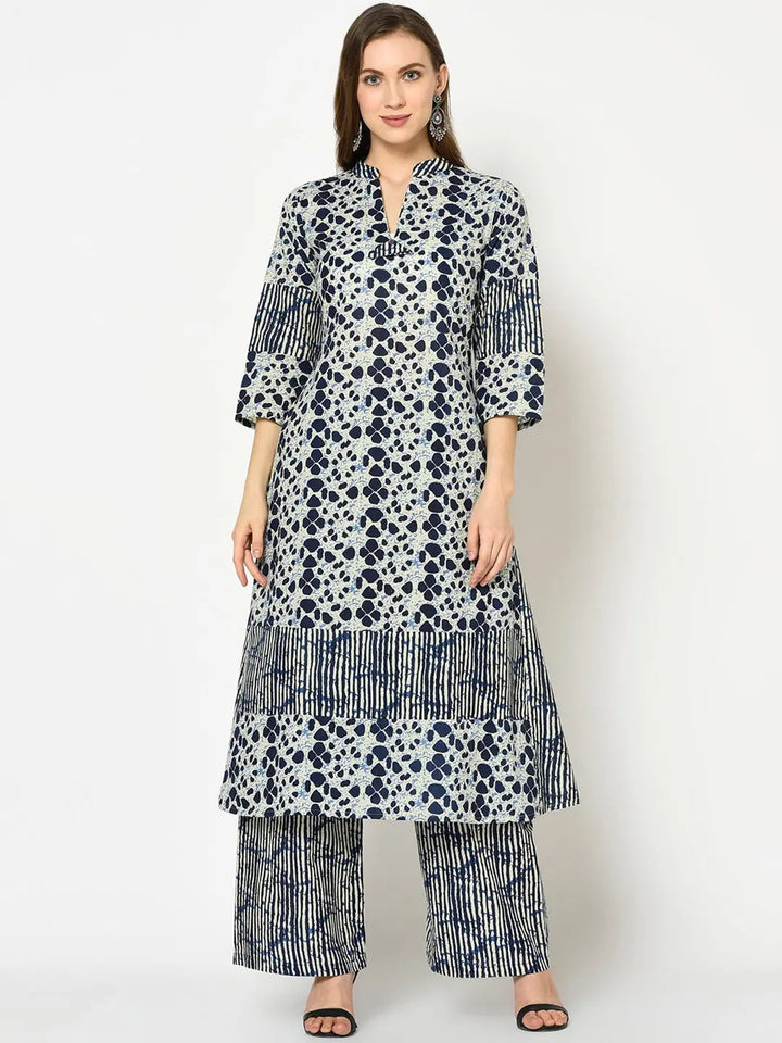 Blue Printed Kurta Set-Yufta Store-7623SETBLS