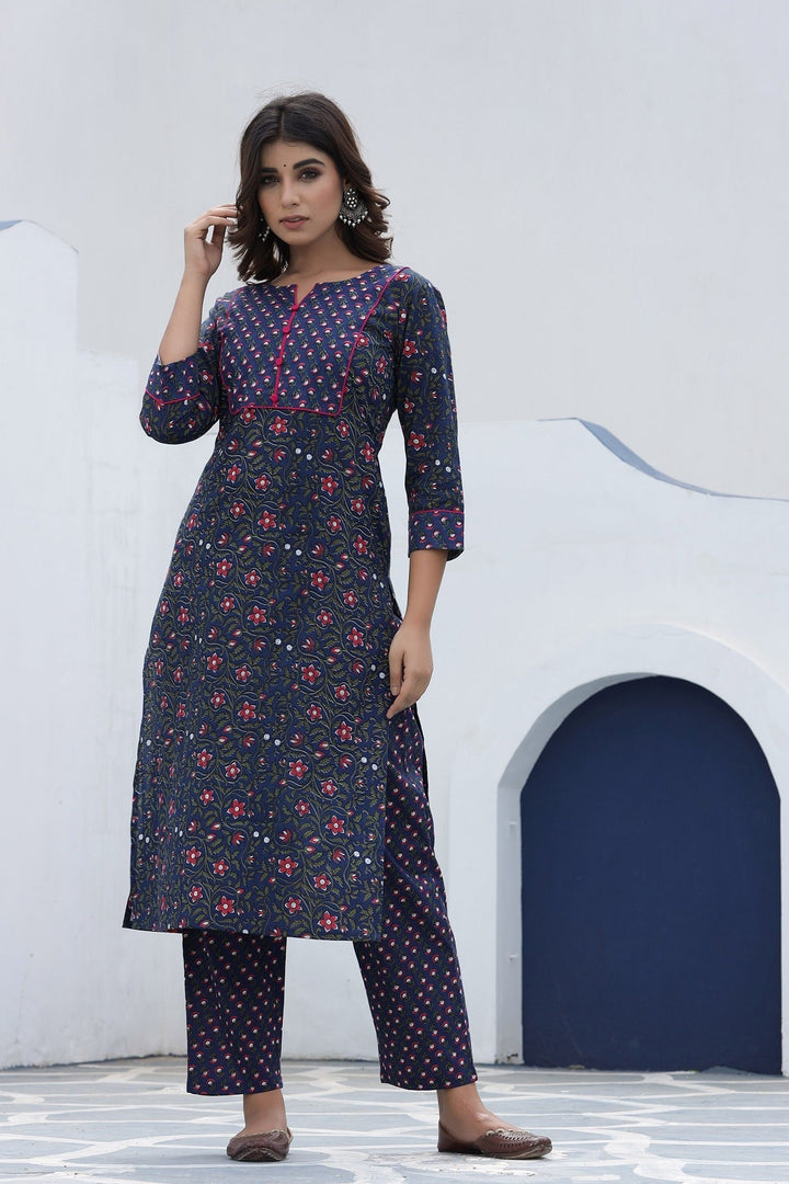 Blue Printed Kurta Set-Yufta Store-7906SETBLS