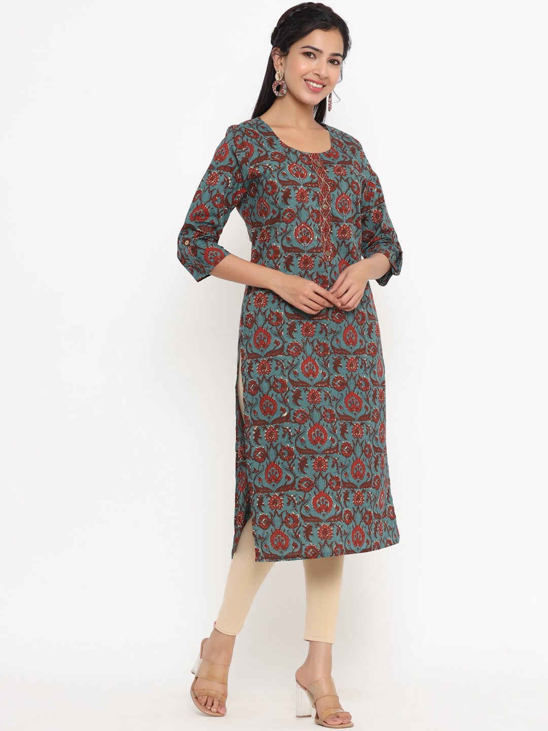 Blue Printed Kurta-Yufta Store-4728KURBLS