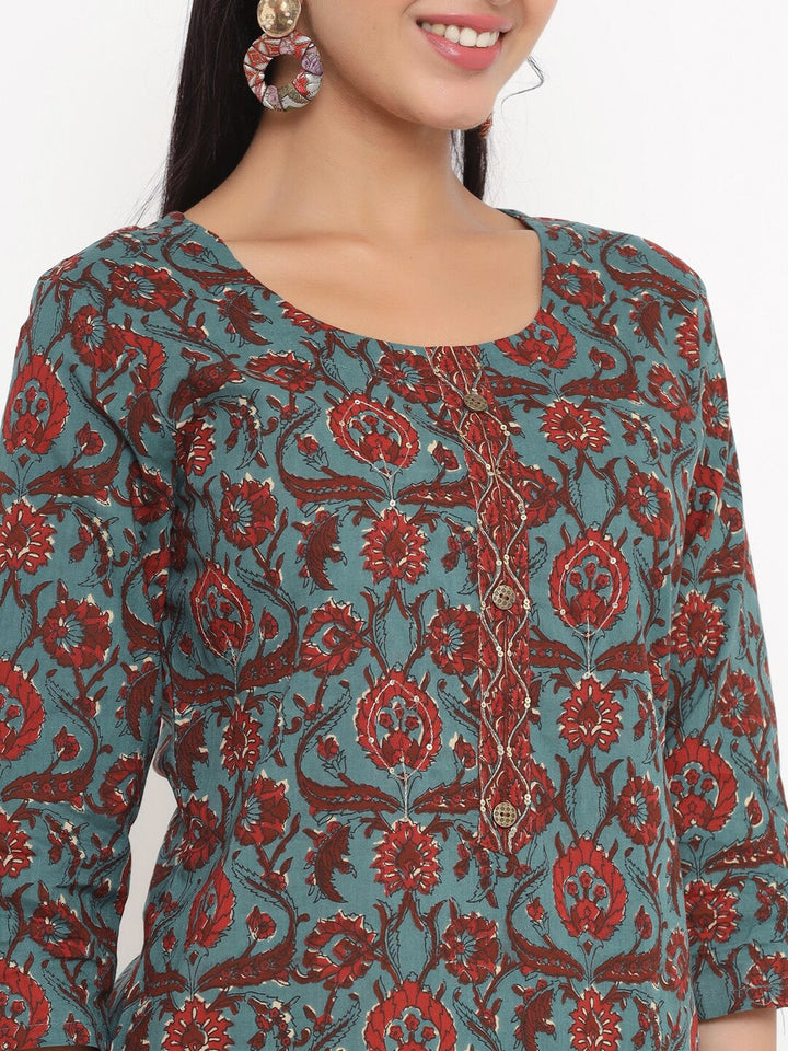 Blue Printed Kurta-Yufta Store-4728KURBLS