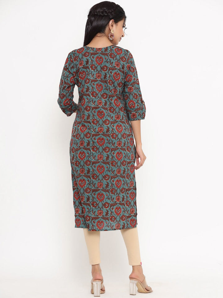 Blue Printed Kurta-Yufta Store-4728KURBLS