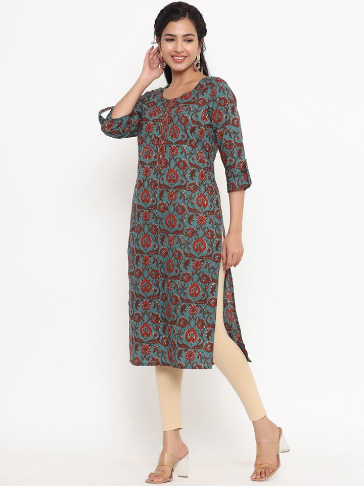 Blue Printed Kurta-Yufta Store-4728KURBLS