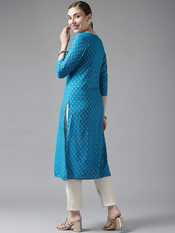 Blue Printed Kurta-Yufta Store-7716KURRGS