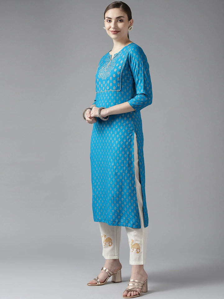 Blue Printed Kurta-Yufta Store-7716KURRGS