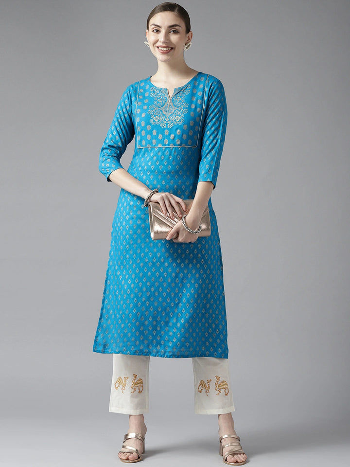 Blue Printed Kurta-Yufta Store-7716KURRGS