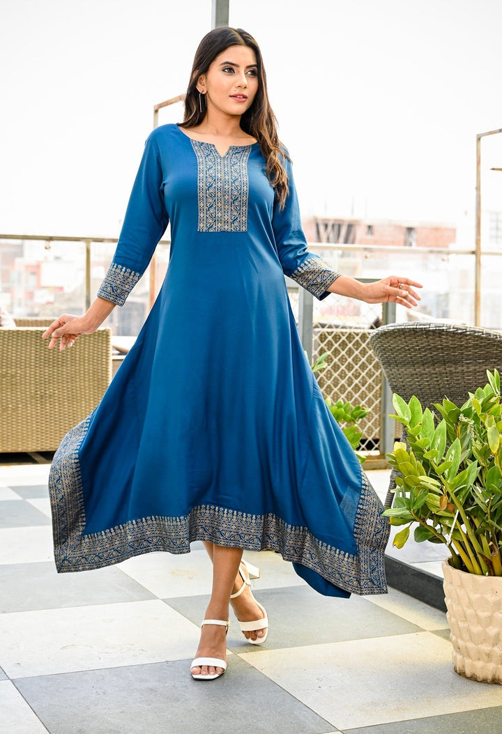 Blue Printed Kurta-Yufta Store-7748KURBLS