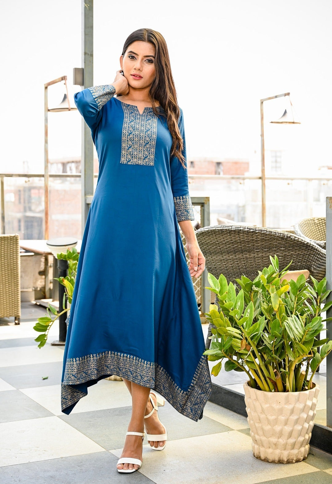 Blue Printed Kurta-Yufta Store-7748KURBLS