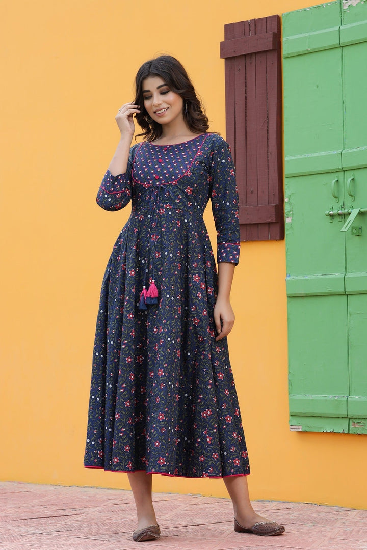 Blue Printed Kurta-Yufta Store-9000KURBLS