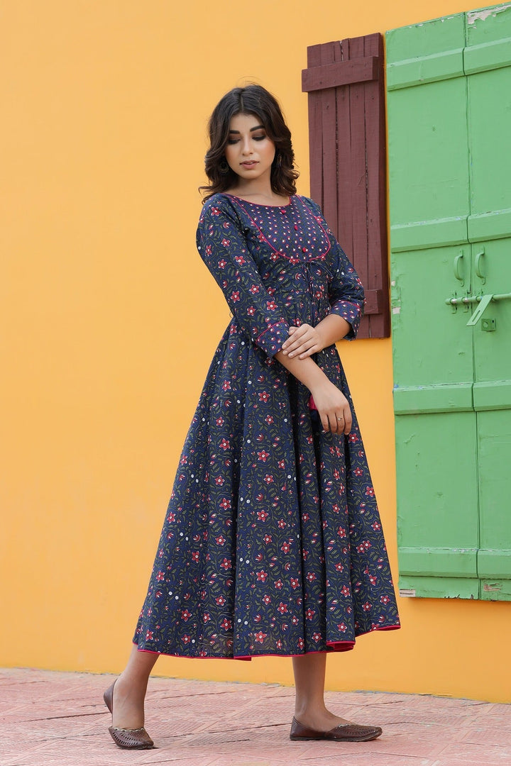 Blue Printed Kurta-Yufta Store-9000KURBLS