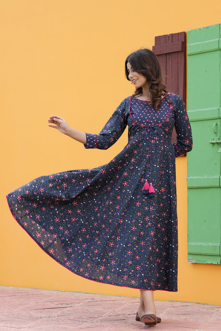 Blue Printed Kurta-Yufta Store-9000KURBLS