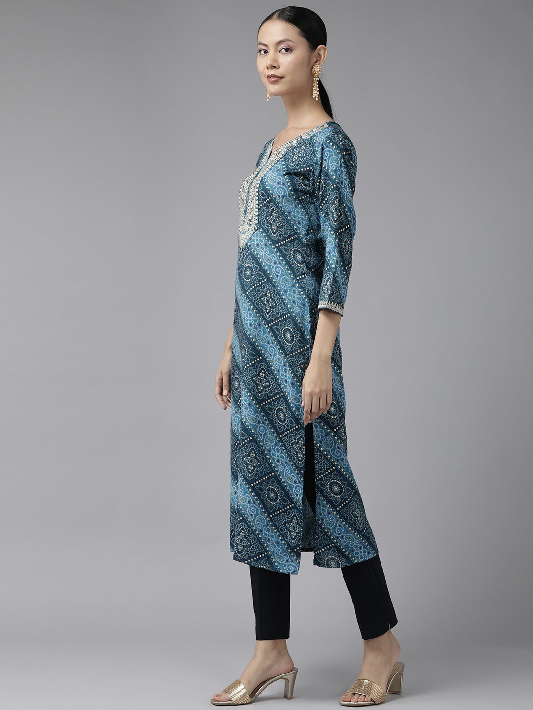 Blue Printed Kurta-Yufta Store-9343KURBLS