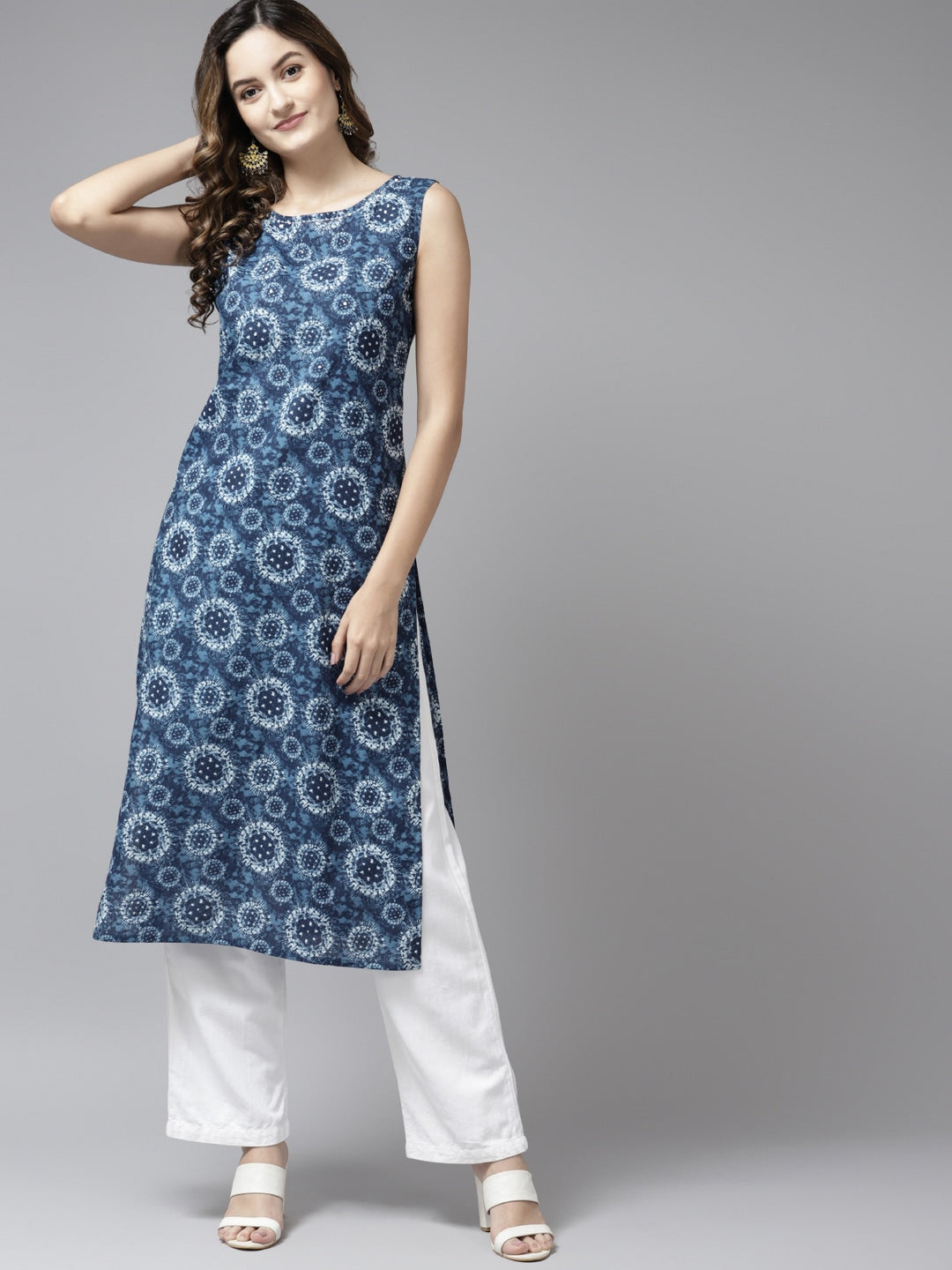 Blue Printed Kurta-Yufta Store-9713KURBLS