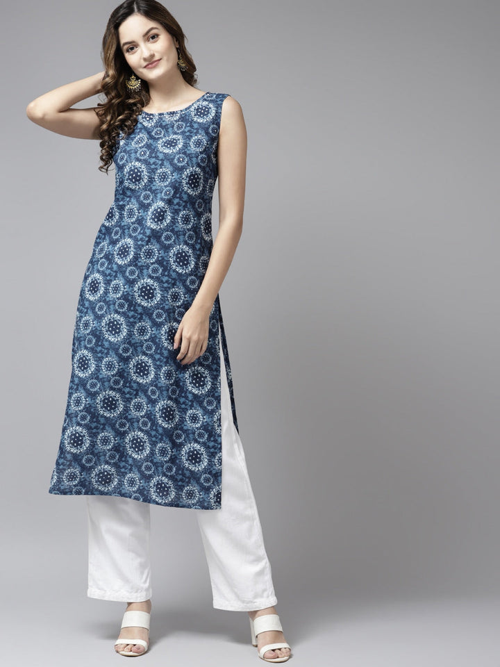 Blue Printed Kurta-Yufta Store-9713KURBLS