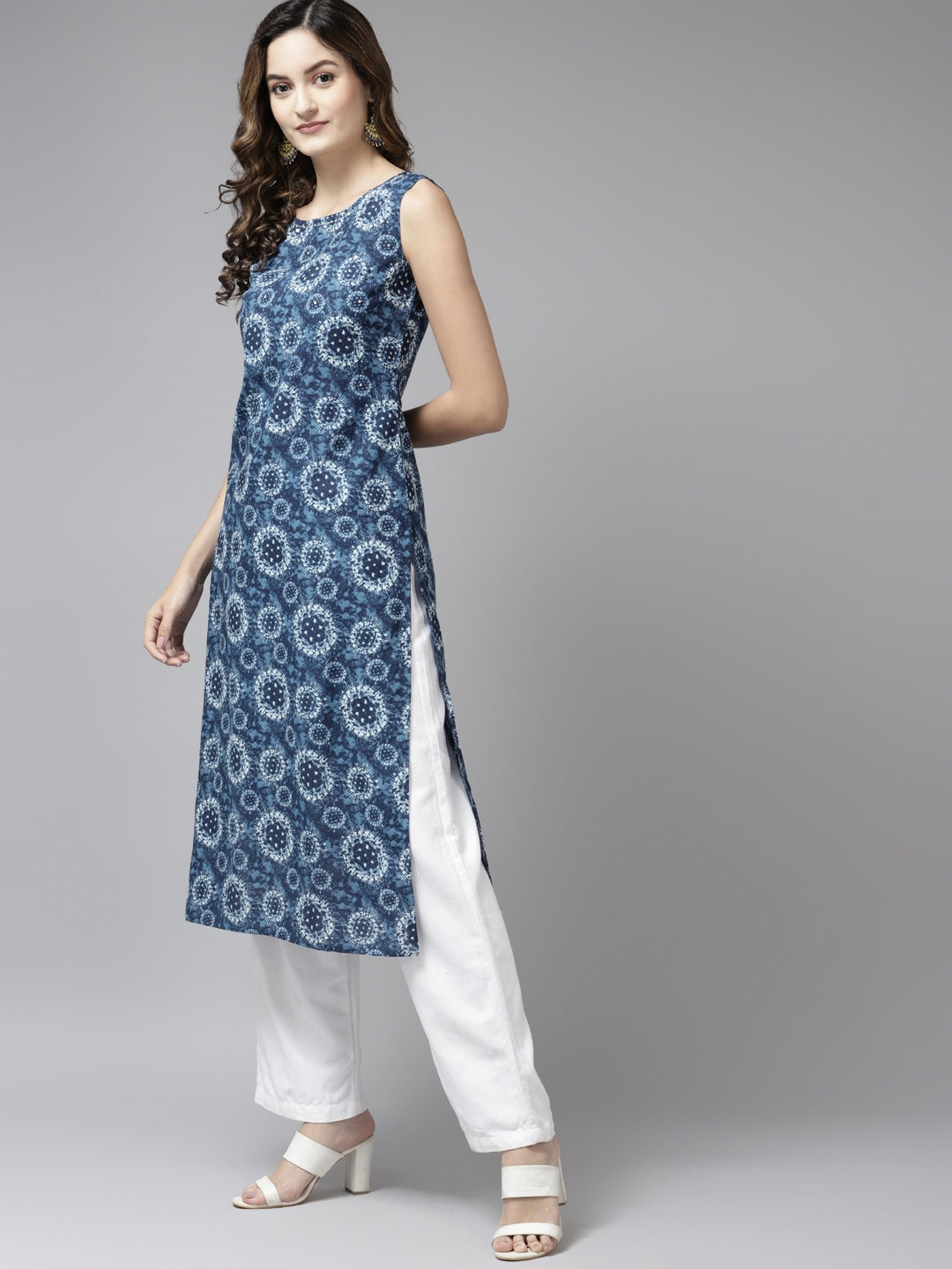 Blue Printed Kurta-Yufta Store-9713KURBLS