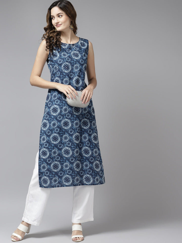 Blue Printed Kurta-Yufta Store-9713KURBLS