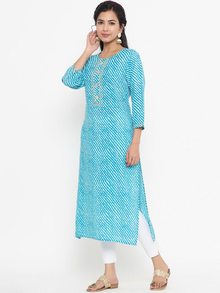 Blue Printed Kurta-Yufta Store-9763KURBLS