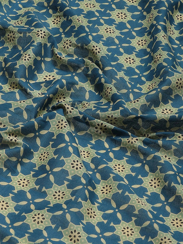 Blue Printed Solid Border Saree-Yufta Store-6051SARBL