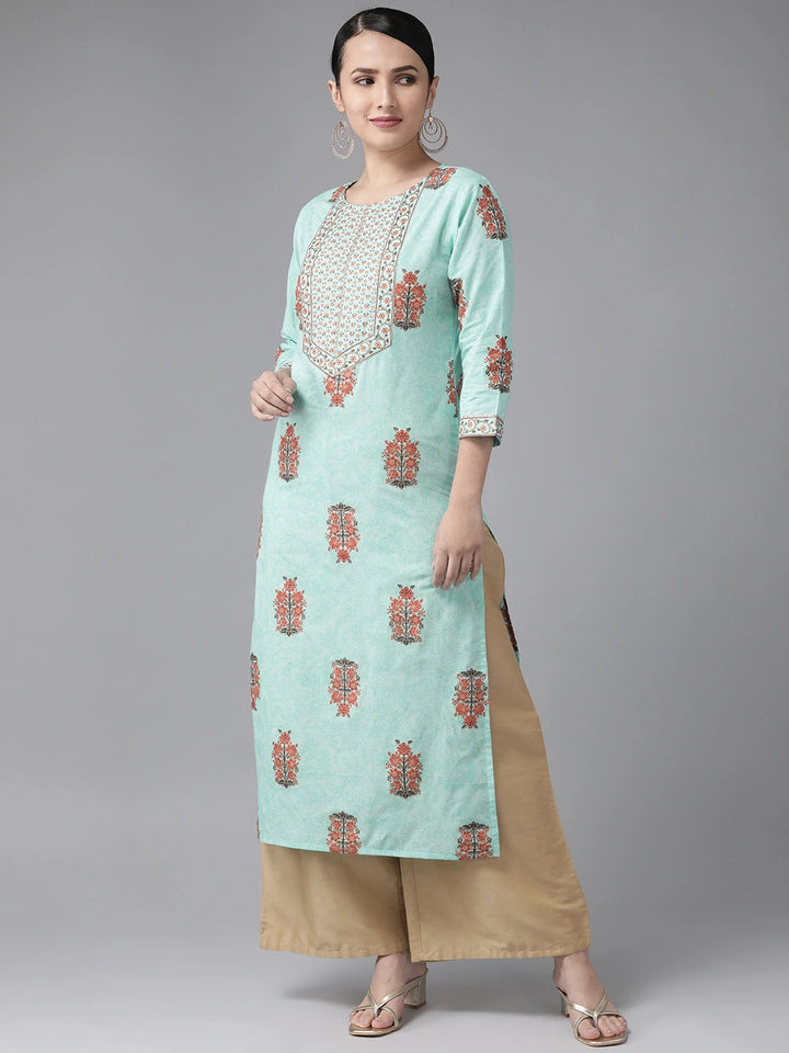 Blue Printed Straight Kurta-Yufta Store-7590KURBLS